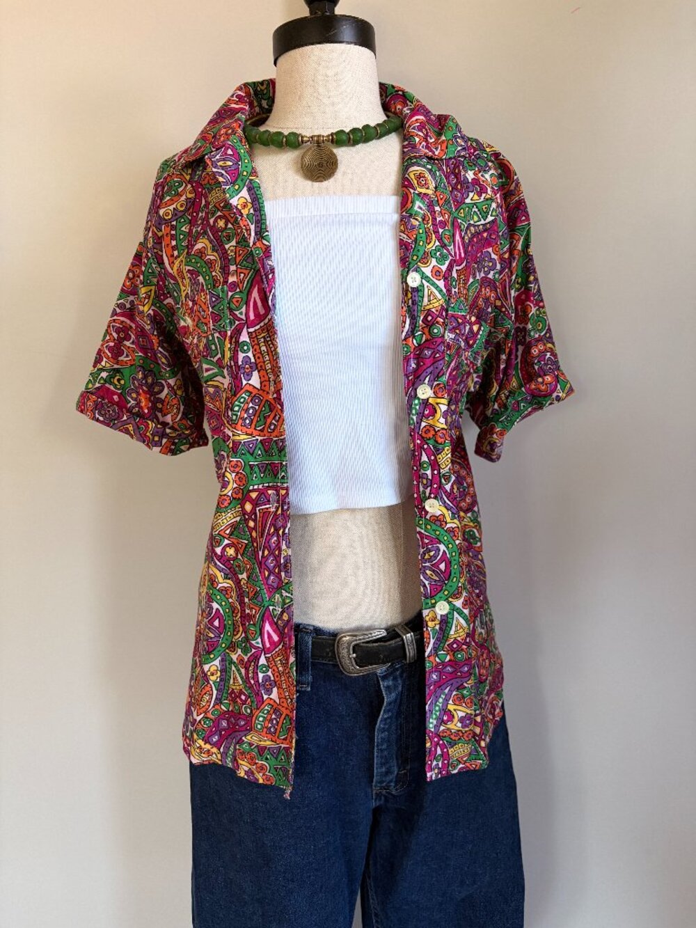 Vintage 1970s Made in USA Tropical Cotton Button Up
